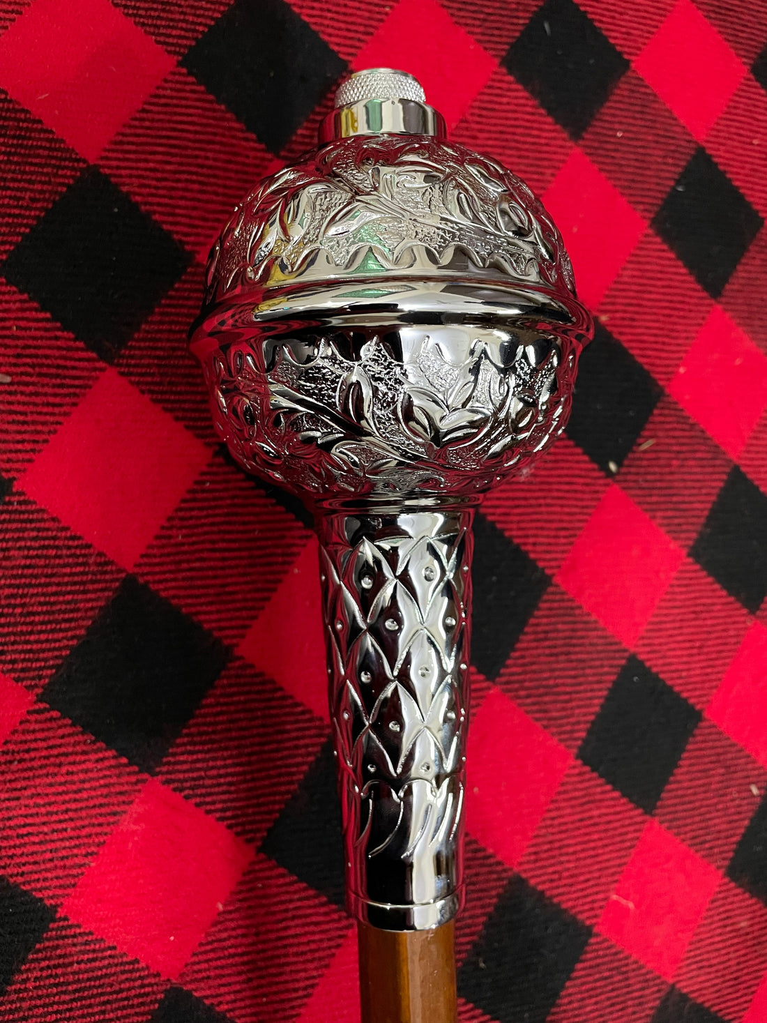 Mini Mace or Stave Embossed Ball Head With White Silk Cord