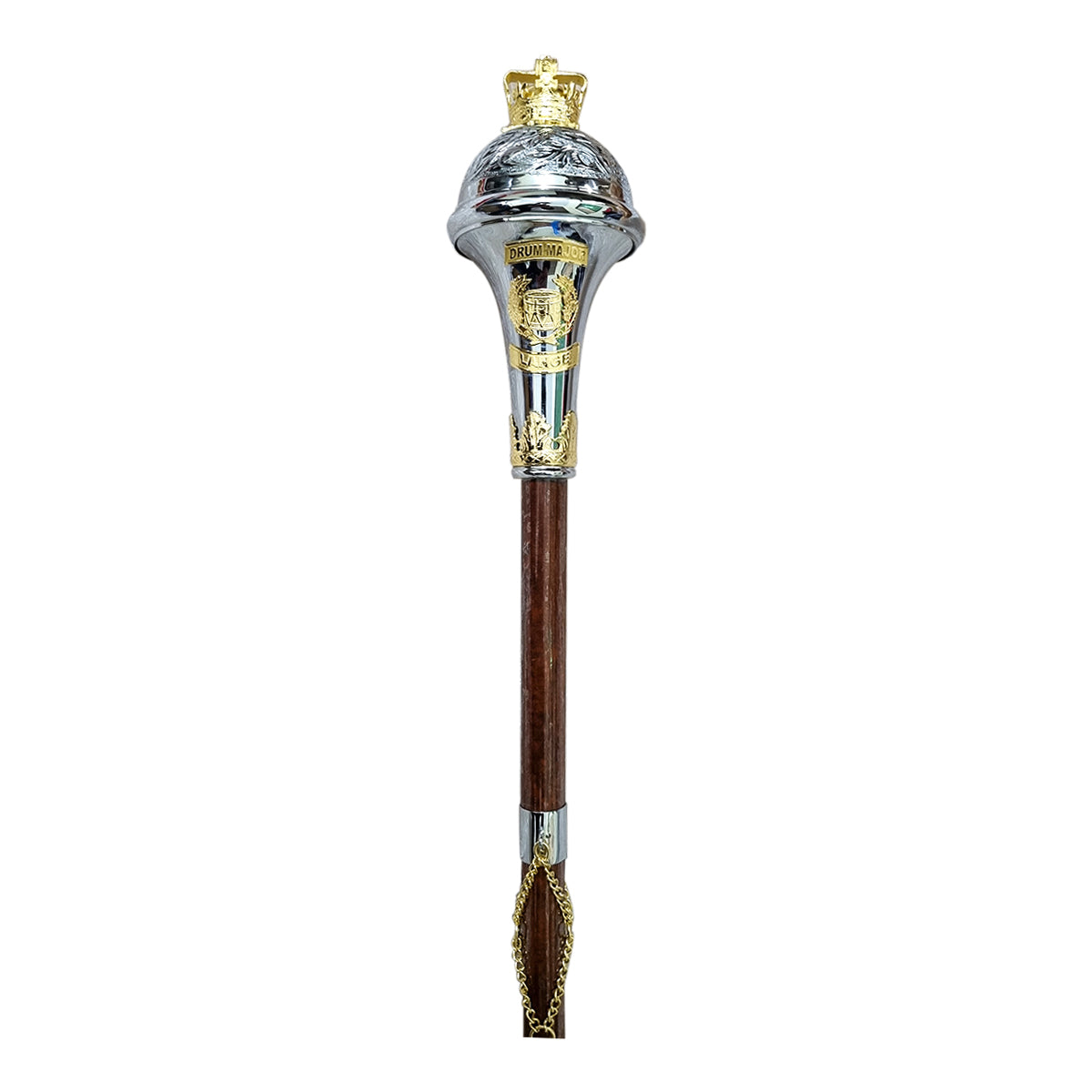 Custom Made Mini Mace or Stave Embossed Head Crown Gold Chrome Top Gold Chain