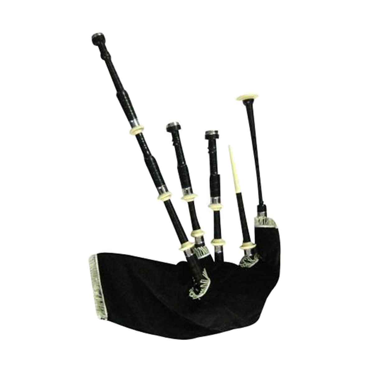 African Blackwood Highland Bagpipe Chrome Ferrules Ivory Projecting Plastic Mounts - House Of Scotland