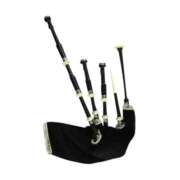 African Blackwood Highland Bagpipe Chrome Ferrules Ivory Projecting Plastic Mounts - House Of Scotland