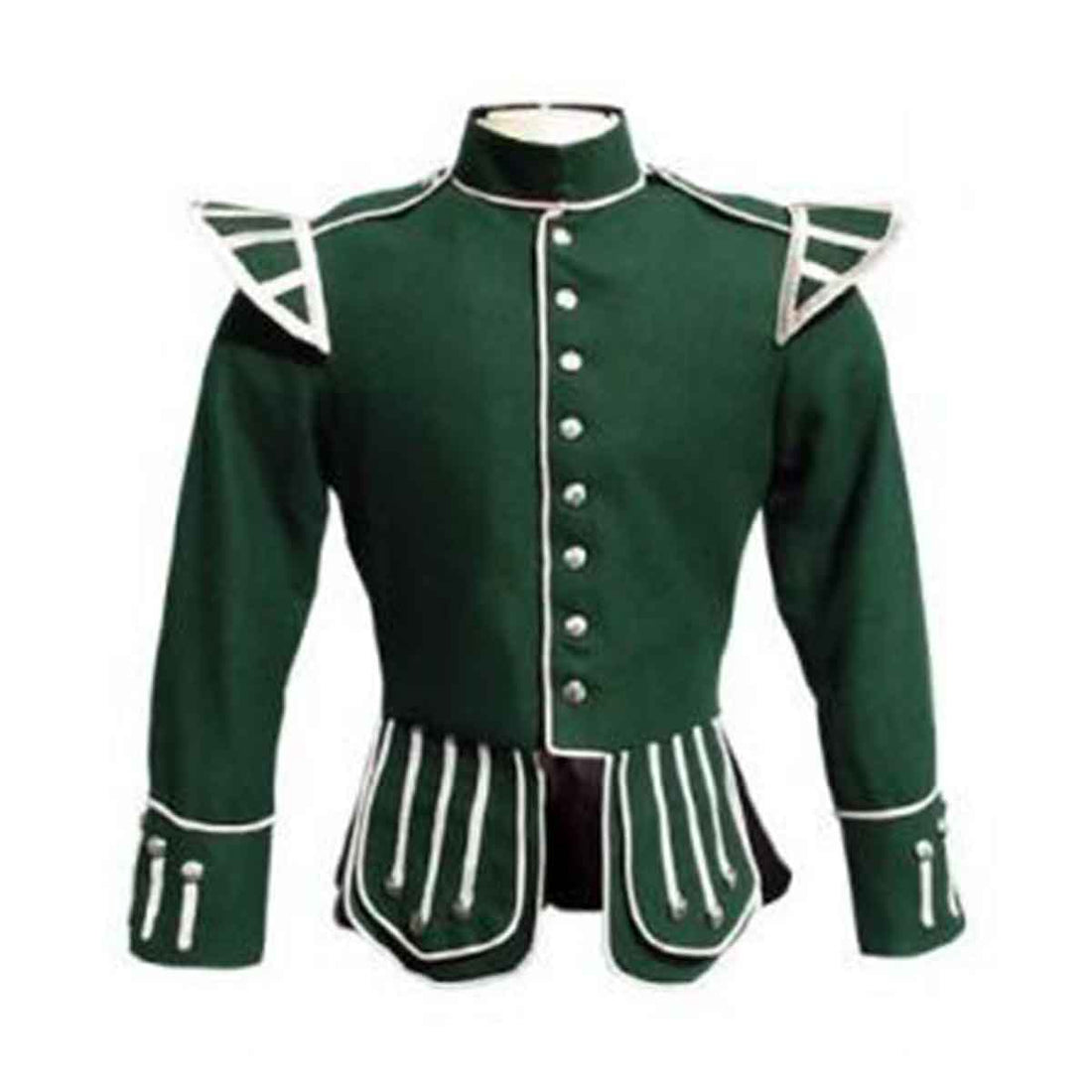 Forest Green Doublet Blazer Wool Silver Braid White Trim - House Of Scotland