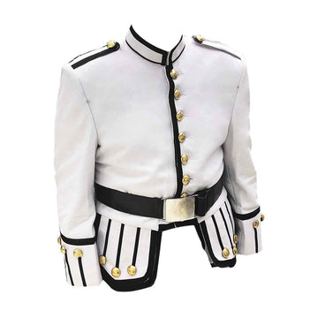 White Doublet Blazer Wool With Black Braid And Trim - House Of Scotland