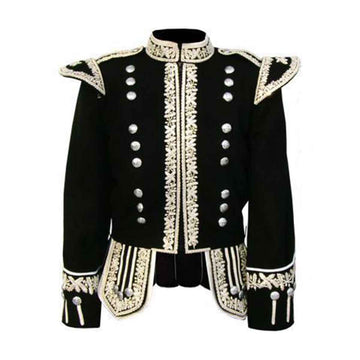 Machine Embroidered Piper or Drummer Doublet Silver Bullion - House Of Scotland