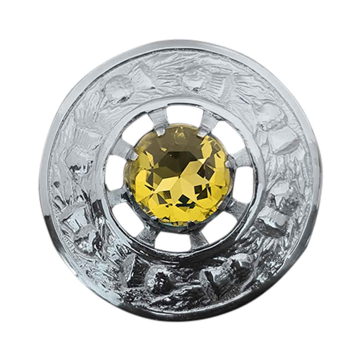 Plaid Brooch Amber Stone Round Thistle Flower - House Of Scotland